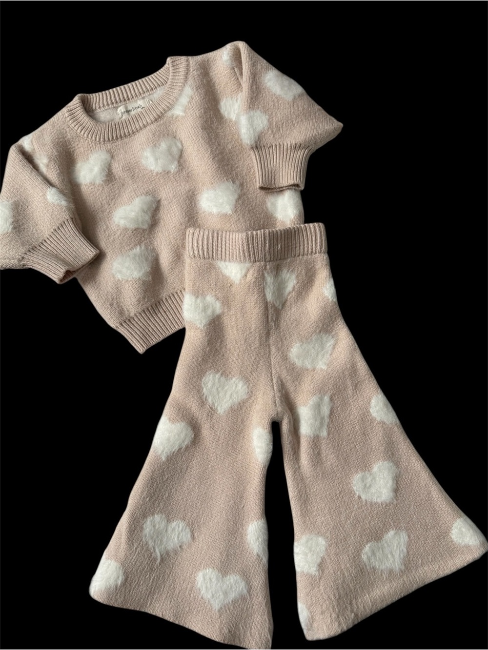 Kids Pink Heart Knit Matching Set - Cozy Two-Piece Outfit